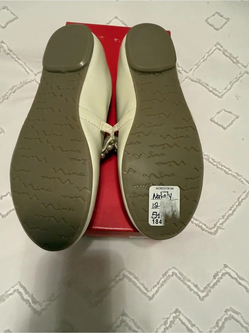 Nina Ivory Pearl-Strap Ballet Flats